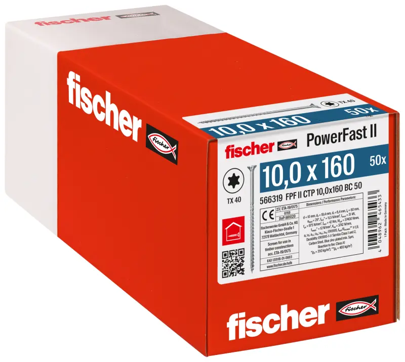 Vrut pro dřevostavby fischer PowerFast FPF II CTP 10,0x160 BC 50 BZn