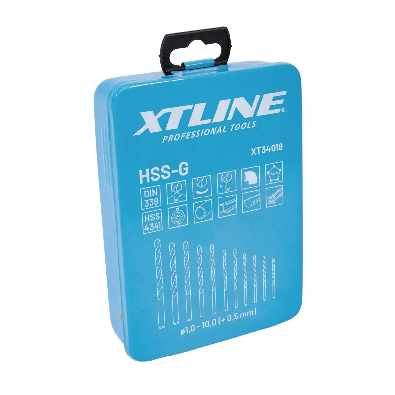 Sada vybrušovaných vrtáků do kovu HSS-G, 19dílů | 1-10 mm, kovový box