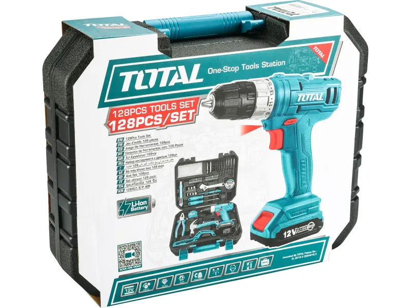 Vrtací šroubovák AKU 12V Li-ion s nářadím, sada 128ks