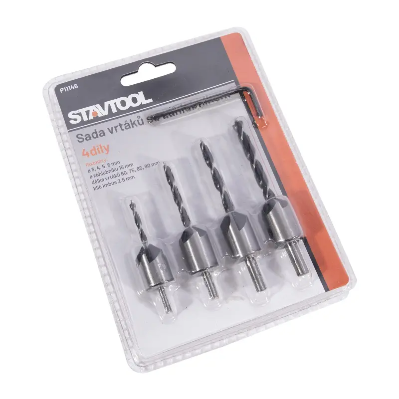 Sada vrtáků do dřeva se záhlubníkem 4 díly - dřevěný obal