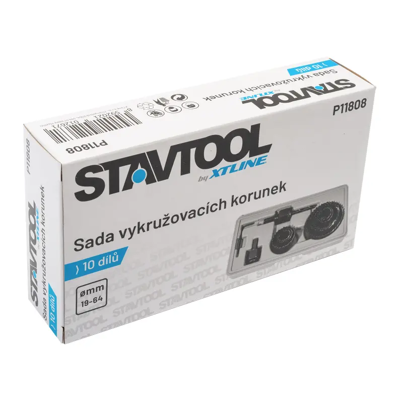 Sada vykružovacích korunek 18-63 mm 10 dílů - plastový obal