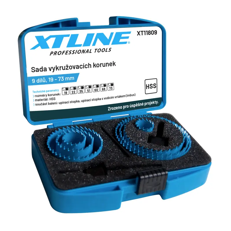 Sada vykružovacích korunek 19-73 mm 9 dílů - plastový obal