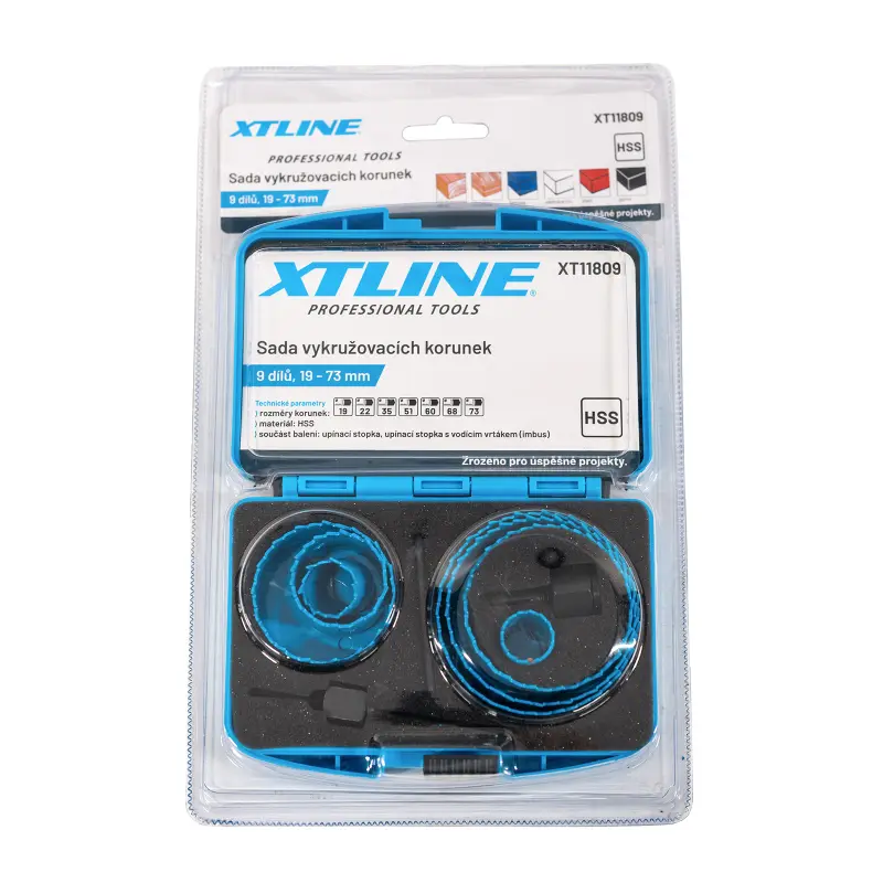 Sada vykružovacích korunek 19-73 mm 9 dílů - plastový obal