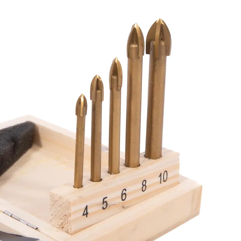 Sada univerzálních vrtáků TiN 4-10 mm 5 dílů - dřevěný obal