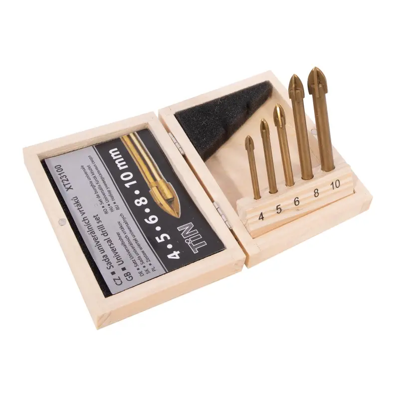 Sada univerzálních vrtáků TiN 4-10 mm 5 dílů - dřevěný obal