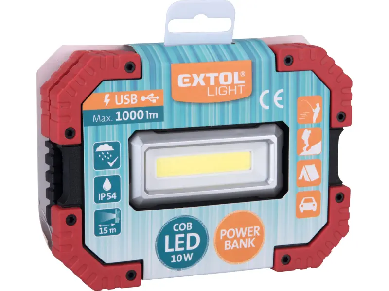 reflektor LED, 1000lm, USB nabíjení s powerbankou, Li-ion
