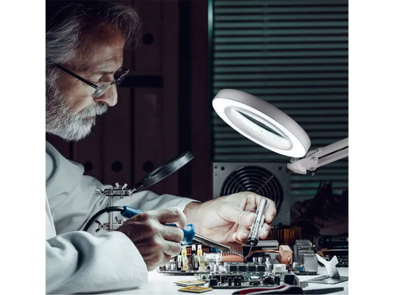 lampa stolní s lupou, USB napájení, bílá, 2400lm, 3 barvy světla, 5x zvětšení