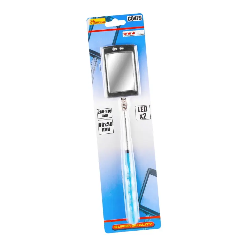 Magnetické inspekční zrcátko čtvercové s LED diodami 280-670 mm
