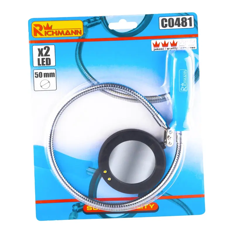 Magnetické inspekční zrcátko ohebné kulaté 50 mm s LED diodami 600 mm