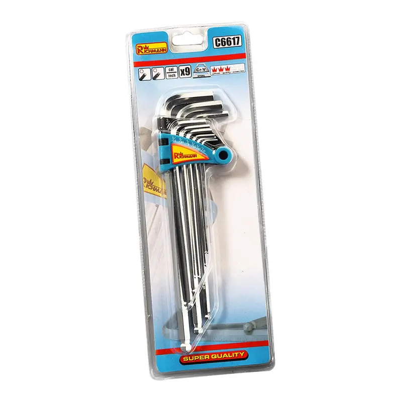 Sada IMBUS klíčů prodloužené s kuličkou v palcových rozměrech 9 dílů