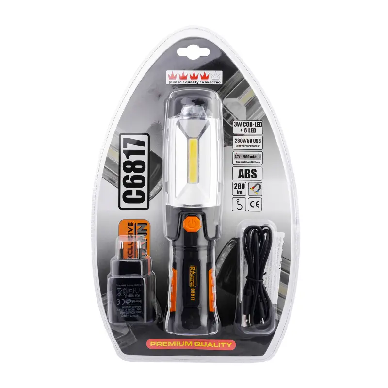 Svítilna pracovní 10COB-LED 3W + 6 LED otočná 360° aku článek 2000mAh