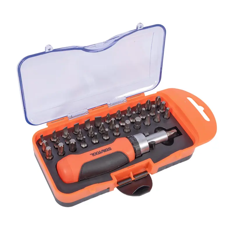 Sada bitů s ráčnovým šroubovákem 1/4” 38 dílů