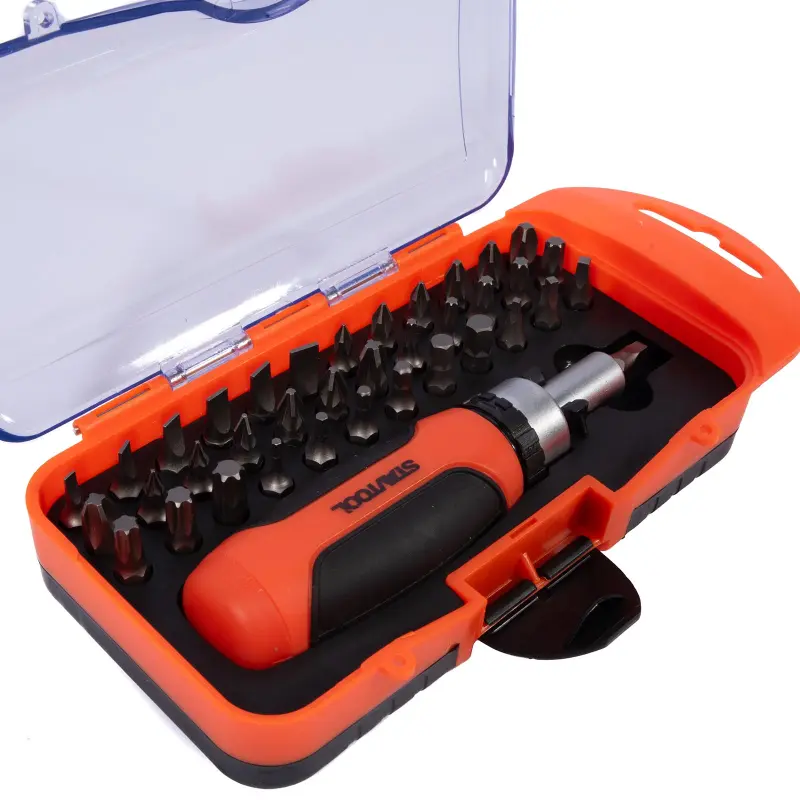 Sada bitů s ráčnovým šroubovákem 1/4” 38 dílů