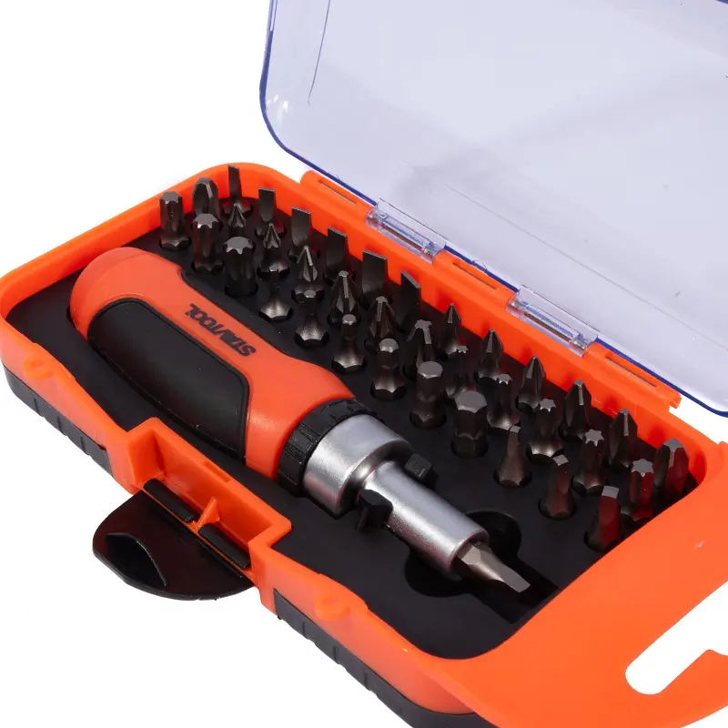 Sada bitů s ráčnovým šroubovákem 1/4” 38 dílů