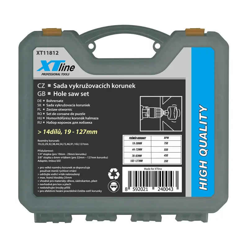 Sada vykružovacích korunek 19-127 mm 14 dílů - plastový obal