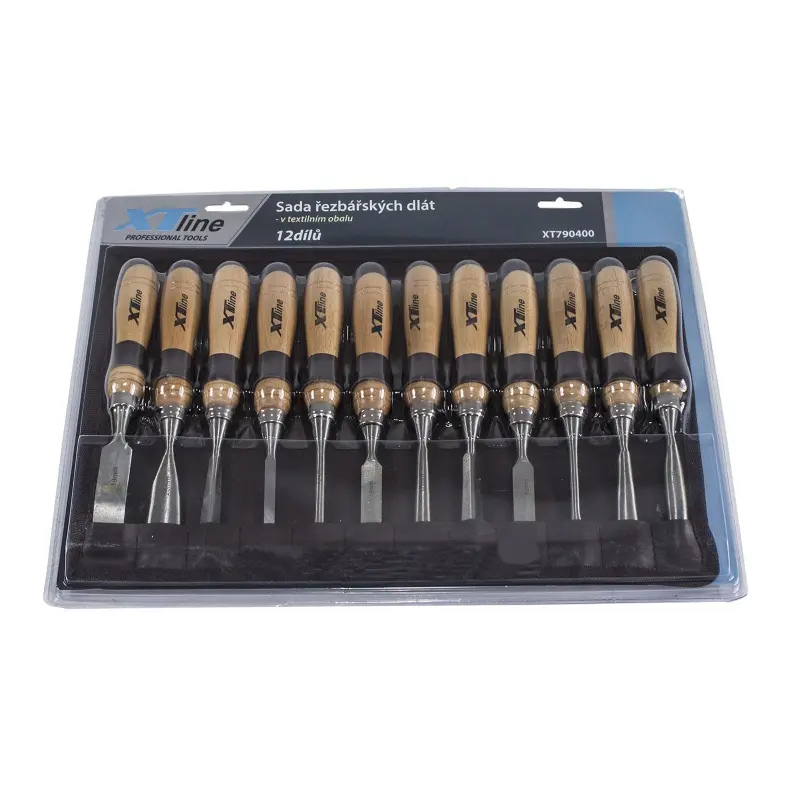 Sada řezbářských dlát s dřevěnou rukojetí 12 dílů - textilní obal
